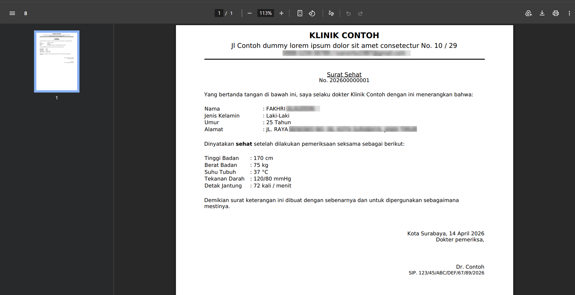 Hasil Surat Sehat